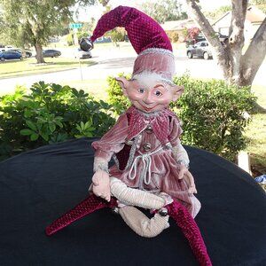 Stunning Vintage Pink, Silver and Cranberry Velvet Pixie Doll
